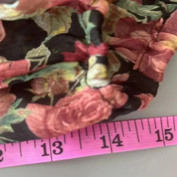 [M]MNG Pink/Red Floral Cropped Baloon  Sleeve Wrap Blouse - Picture 15 of 15